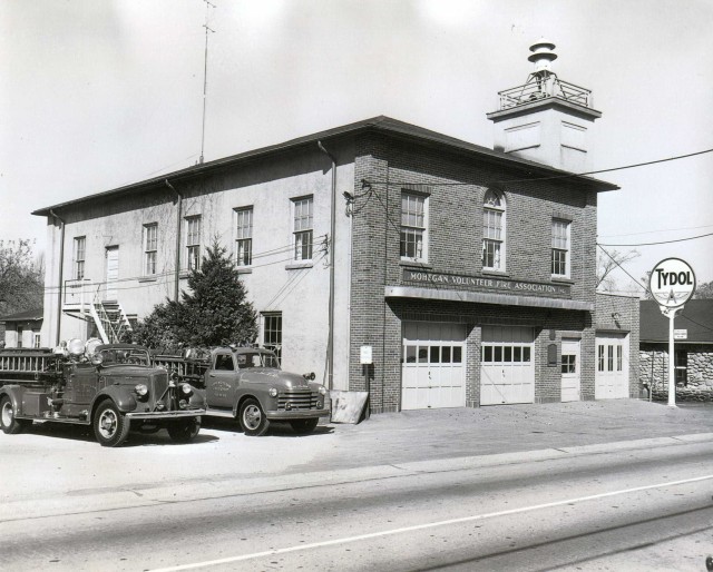 Mack and Chevy At HQ (Note The Tydol Gas Sta. Where Today's Bays Now Stand)